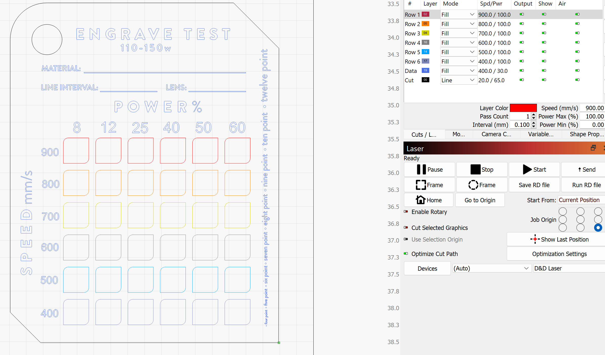 Cutting & Engraving Lightburn Test Cards Cutting Paths